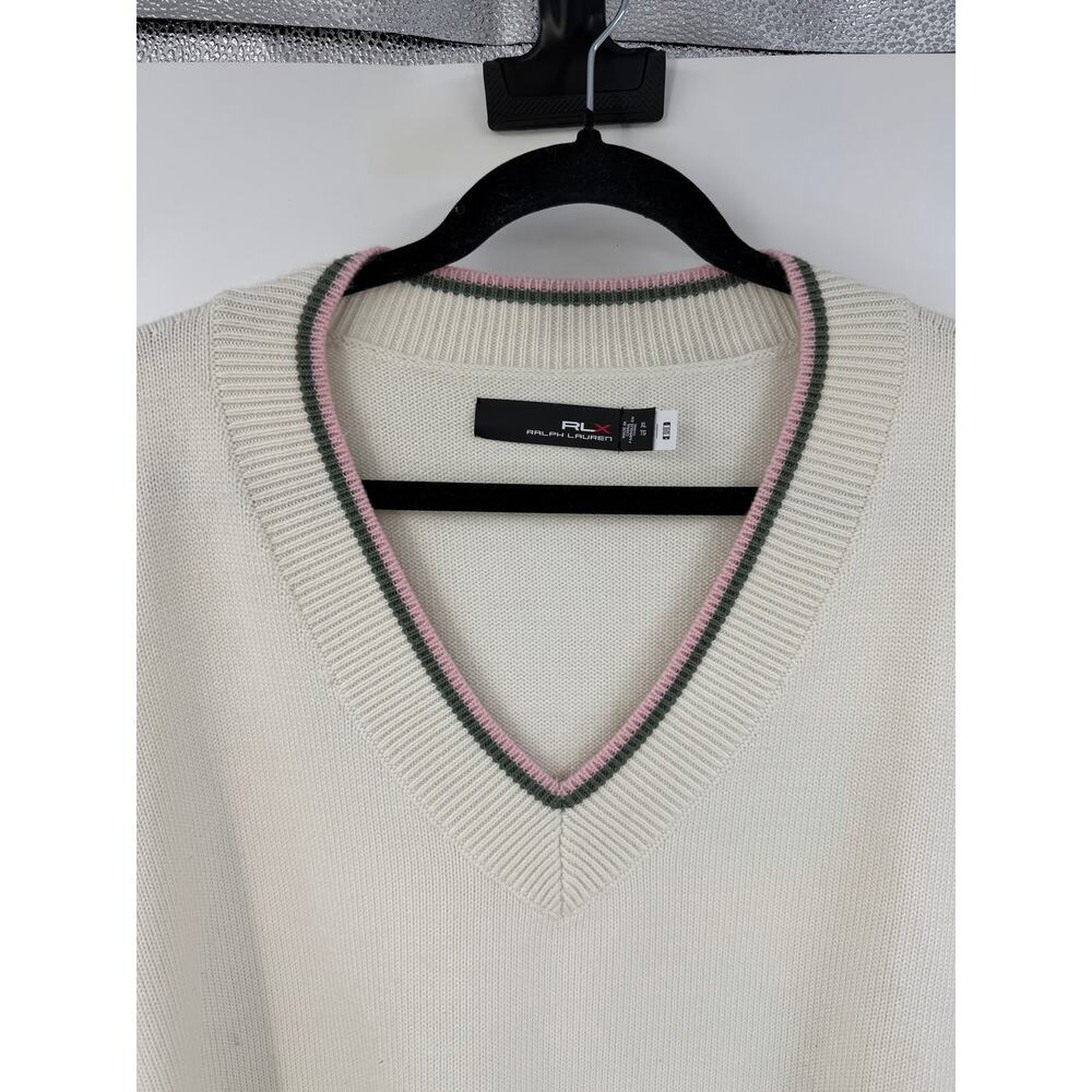 Ralph Lauren RLX Womens Wool Blend V-Neck Sweater Size XL White Cricket Preppy - Picture 4 of 11
